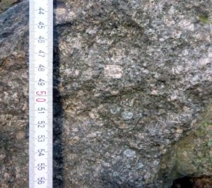 Gesteinsstruktur des Pyroxengranitporphyrs vom Wachtelberg, Foto: Anja Hartmann