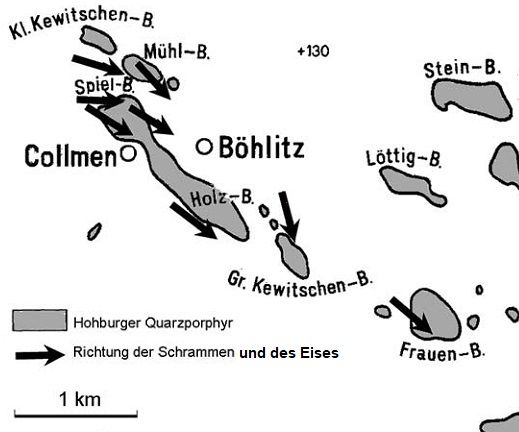 Auf den Porphyrkuppen um Böhlitz nachgewiesene Gletscherschliffe